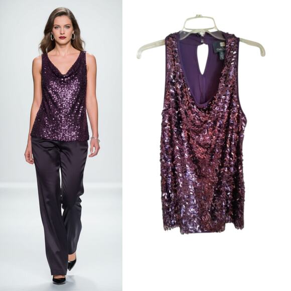 DS by Debbie Shuchat Sequin Tank Top Women's Size M Purple Sleeveless Party Cami - Picture 1 of 16